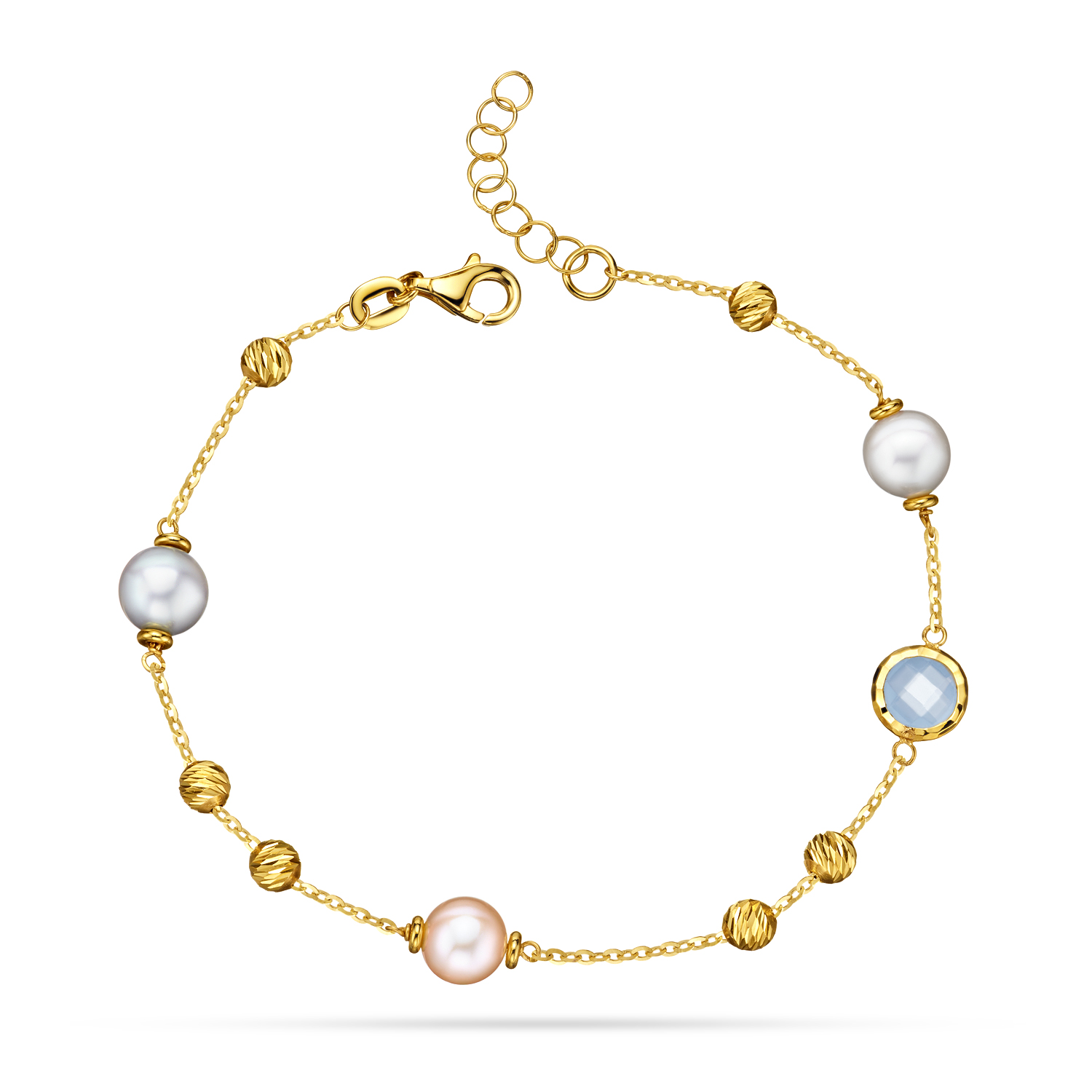 Złota bransoletka z perłami i akwamarynem z kolekcji prestige
